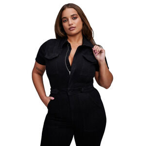 Good American Fit For Success Black Denim Jumpsuit Stretch Utility Womens M NWT